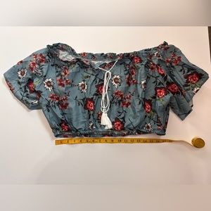 light teal print top